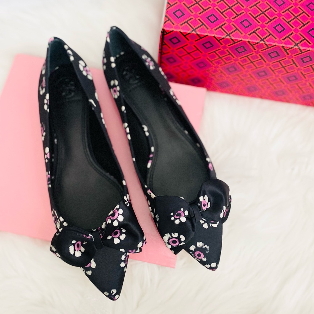 Tory Burch Rosalind Floral-Print Satin Ballet Flats